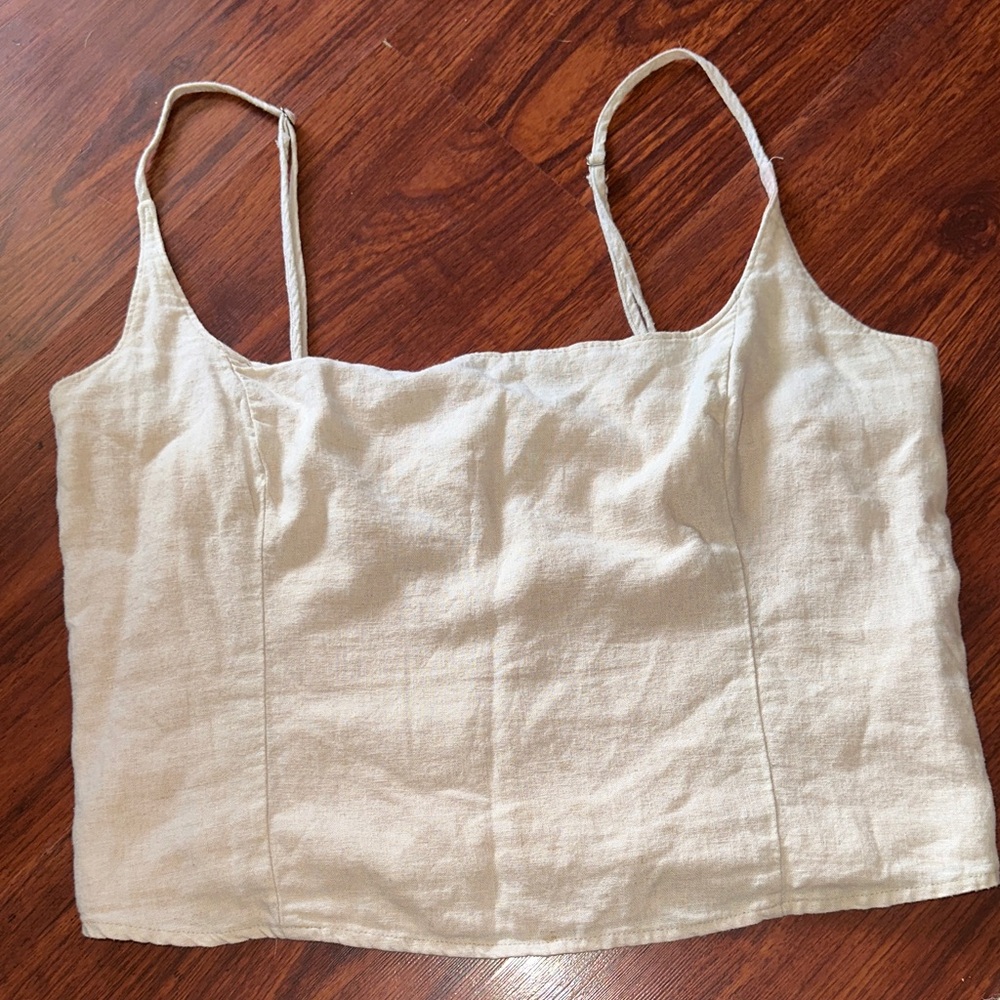 Abercrombie & Fitch Cream Women's Top w adj. straps & elastic back- linen blend